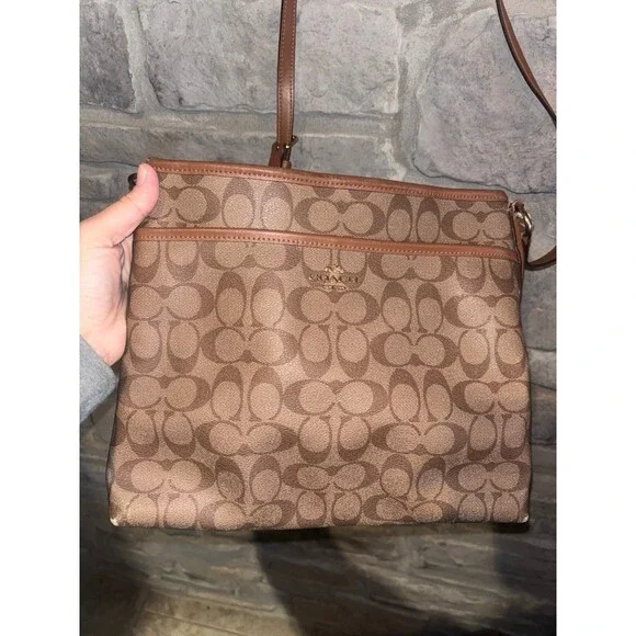 Coach F58297 Signature Zip File Crossbody Bag Purse Brown - Picture 12 of 12